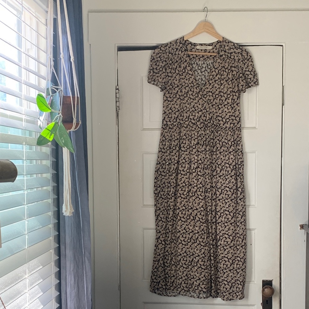 Christy Dawn Black and Cream Daisy Floral Midi Dress